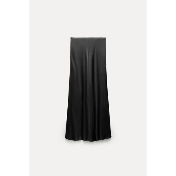 Black Zara Satin-Like Flowy A-Line Midi Skirt (NWT) - Picture 9 of 9